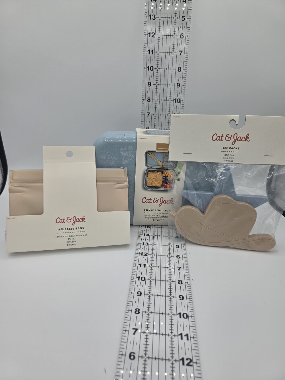 Cat & Jack Deluxe Bento Set Blue Paisley W/ Bento Box, Utensil, 2 Bags, 2 Ice